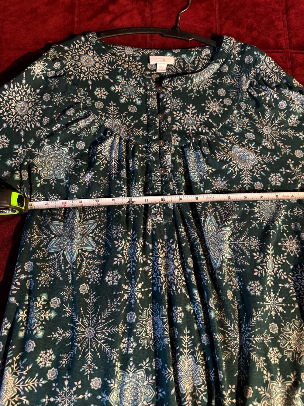 J. Jill Women’s Large Teal Snowflake Print Long Sleeve Boho Top - Picture 5 of 5